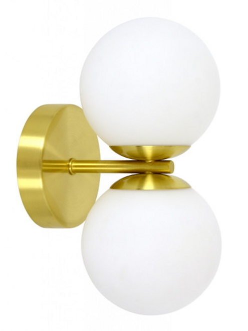 Brass wall light with two opal glass