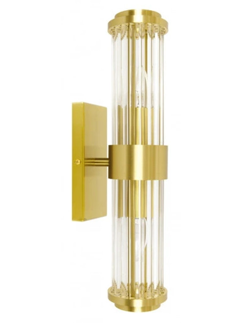 Brass wall light with clear glass rods