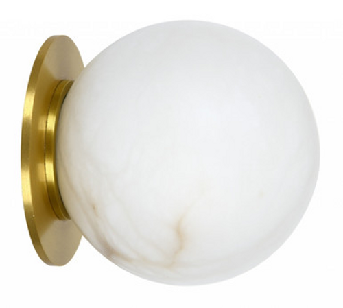 Brass wall light with alabaster globe Brass wall light with alabaster globe