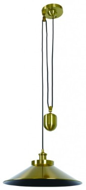 Brass pendant with rise and fall pulley system