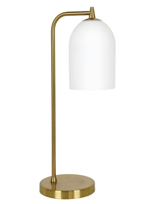 Brass table lamp with opal ribbed glass