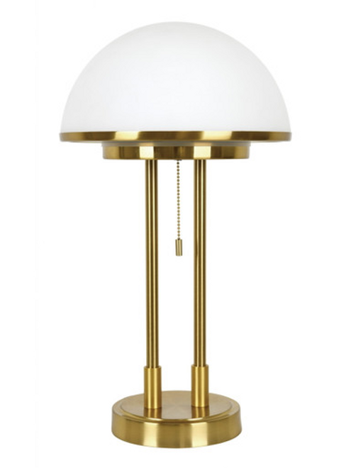 Brass table lamp with opal glass & pull cords