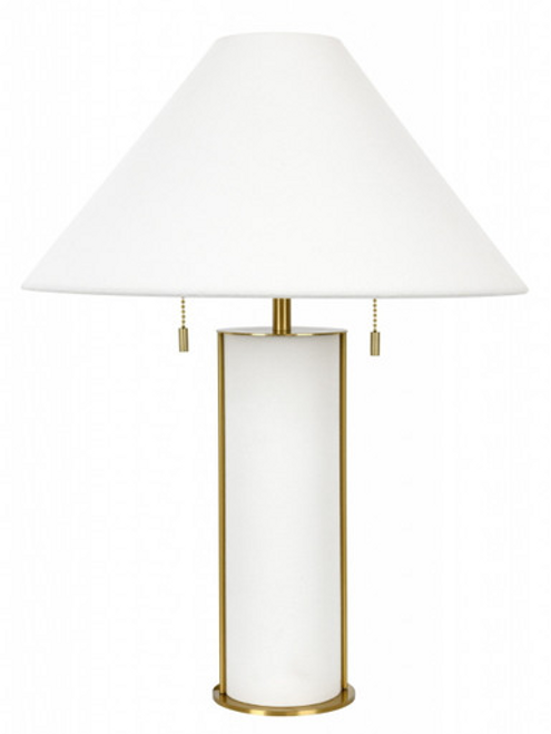White table lamp with with brass trim