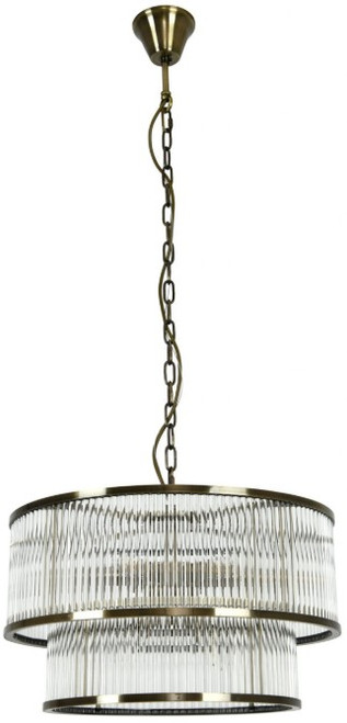 Antique Brass ten light pendant with clear glass rods