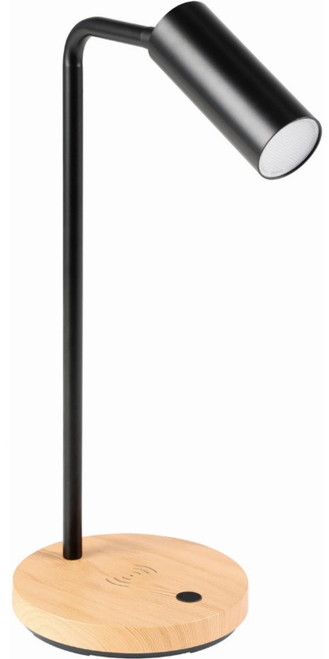 LED black with wood look base table lamp