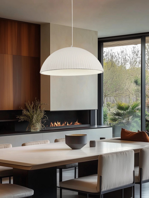 Form 600mm Gypsum Pendant Light in White – modern architectural pendant, minimalist feature lighting NZ