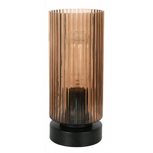 Touch table lamp with black base and sepia glass shade