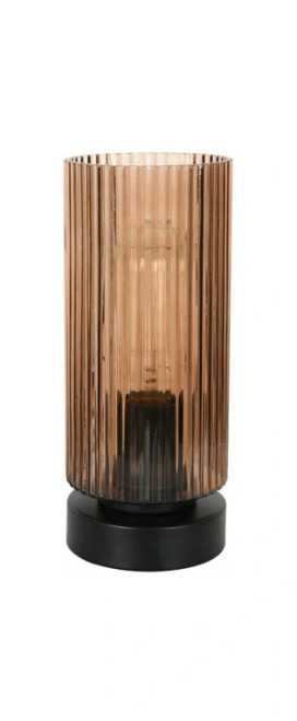 Touch table lamp with black base and sepia glass shade