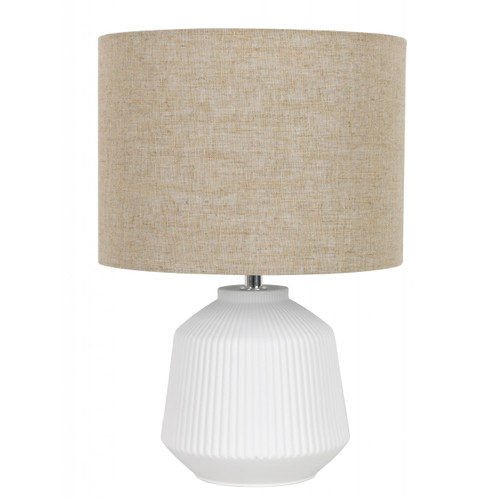 White base table lamp with oatmeal shade White base table lamp with oatmeal shade