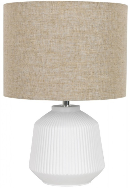 White base table lamp with oatmeal shade