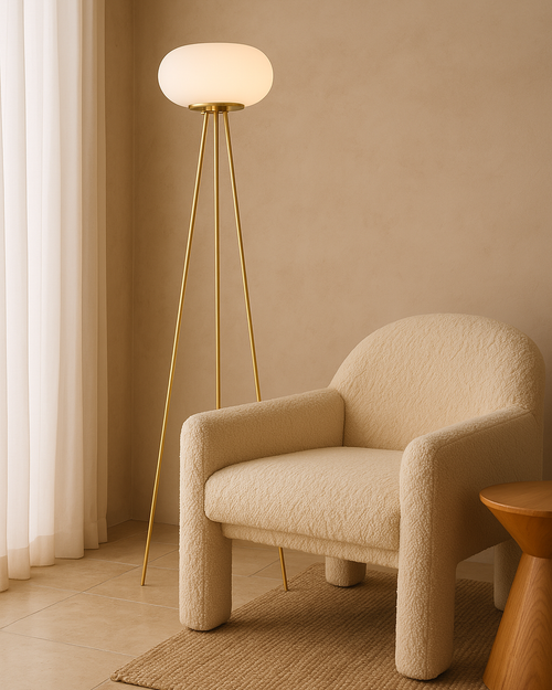 Brass trim floor lamp with opal glass Brass trim floor lamp with opal glass