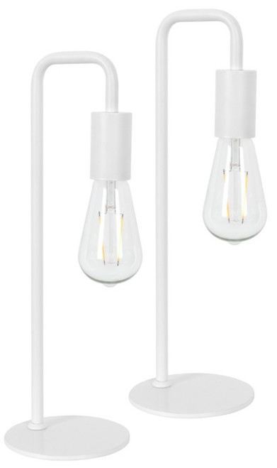 Twin pack white table lamps with u-shaped curve