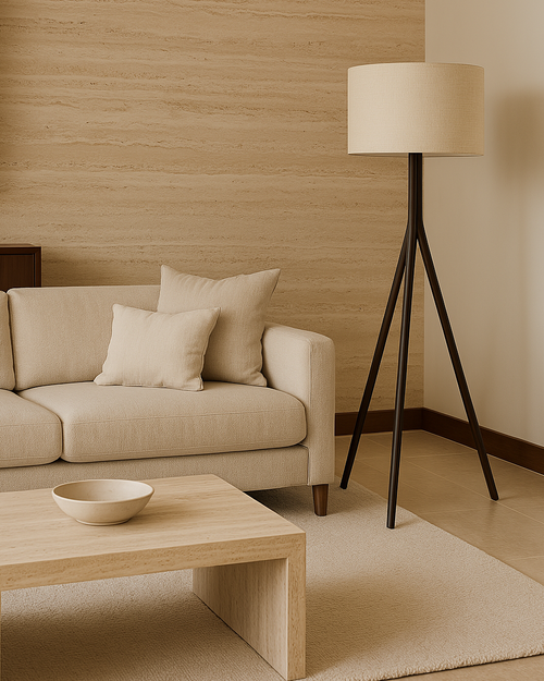 Walnut base with Linea off white shade Walnut base with Linea off white shade