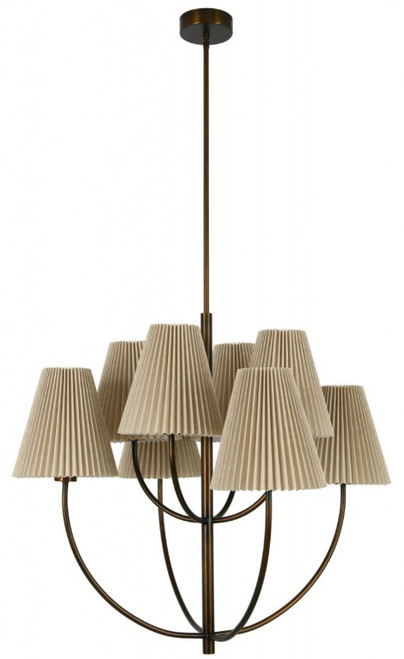 Bronze eight light pendant with natural shade