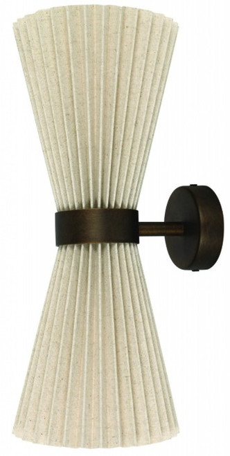 Bronze two light wall light with natural shade