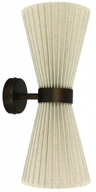 Bronze wall light with natural ribbed shade