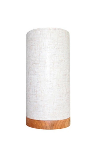 Wood trim table lamp with natural fabric shade