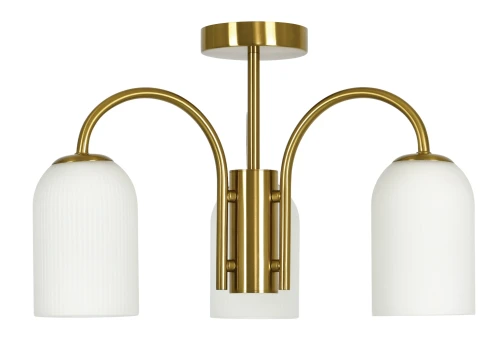 Brass three-light CTC pendant with opal ribbed glass
