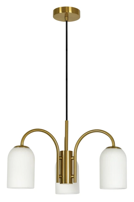 Brass three-light CTC pendant with opal ribbed glass