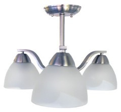 Chrome three light pendant paired with satin glass