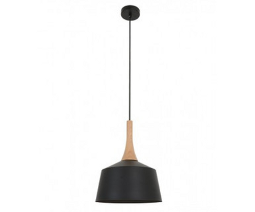 Black metal shade with ash wood finish Black metal shade with ash wood finish