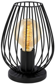Black table lamp with metal cage-like design