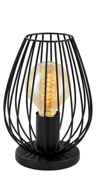 Black table lamp with metal cage-like design Black table lamp with metal cage-like design