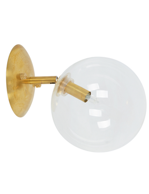 Brushed brass wall light with clear glass