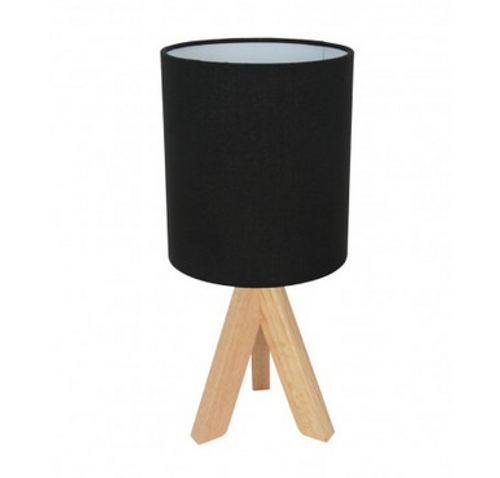 Timber table lamp with black shade