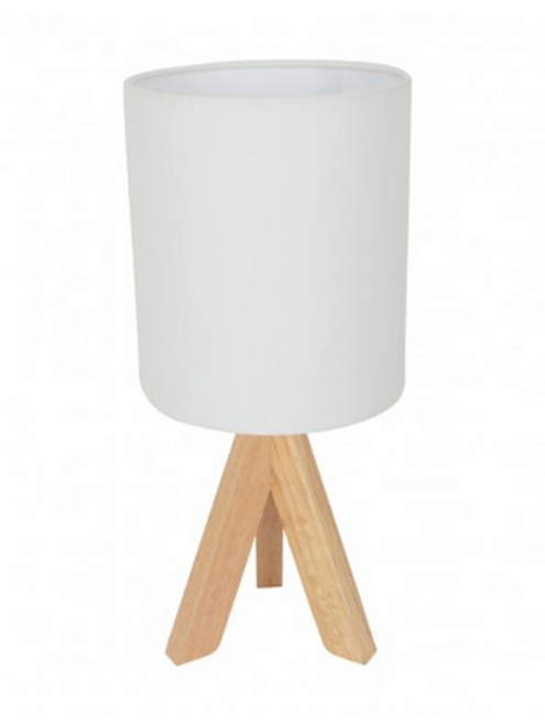 Timber table lamp with white shade