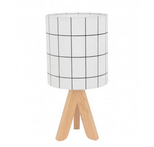 Timber table lamp with grid shade Timber table lamp with grid shade