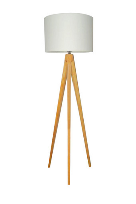 Teak floor lamp with white shade Teak floor lamp with white shade