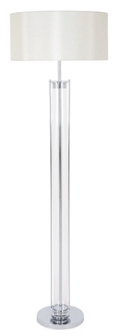 Chrome floor lamp with clear glass and white shade Chrome floor lamp with clear glass and white shade