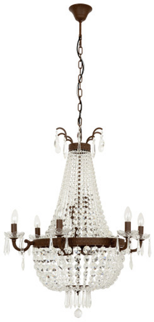 Rust twelve light pendant paired with crystal droplets
