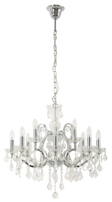 Chrome metal finish paired with crystal glass droplets Chrome metal finish paired with crystal glass droplets
