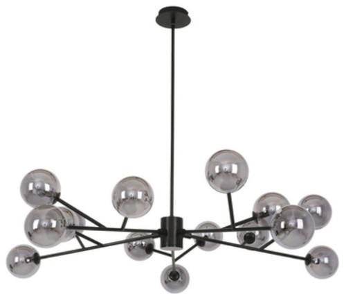Black fifteen-light pendant with smoke glass