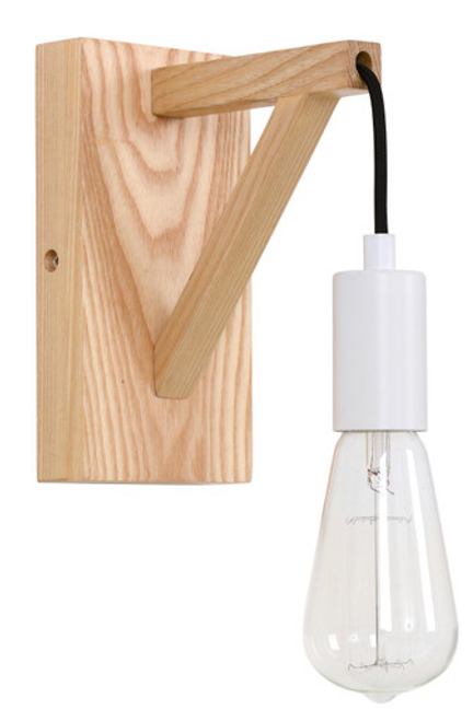 Timber wall light with white lamp holder