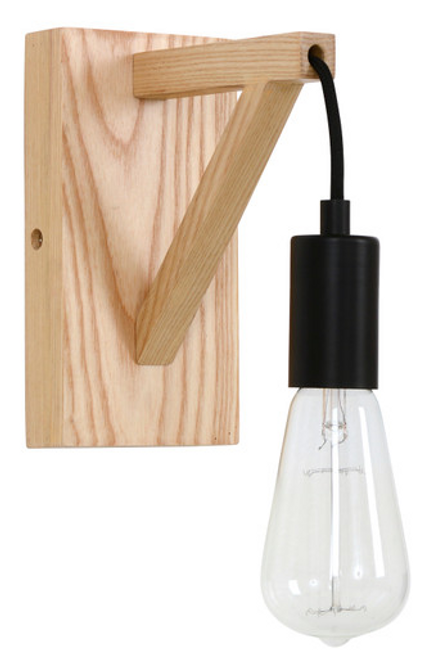 Timber wall light with black lamp holder
