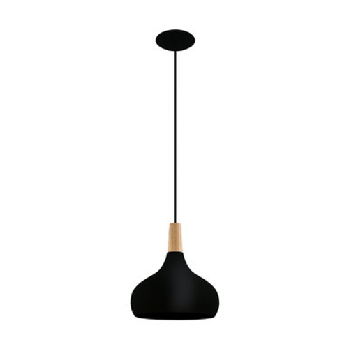 Black metal pendant with ash wood trim Black metal pendant with ash wood trim