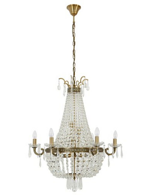 Antique brass twelve light pendant paired with crystal droplets