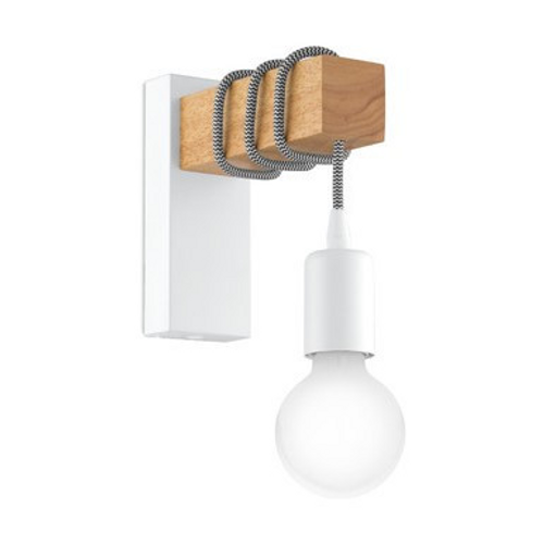 White wall light with oak-look wood bar