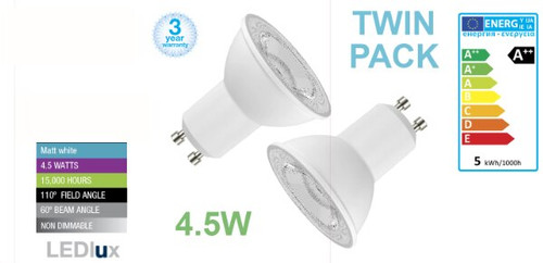 TWIN PACK LED GU10 4.5W WW LAMP