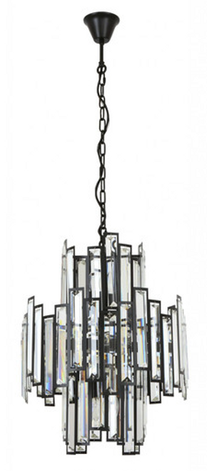 Black ten light pendant with vertical glass panels Black ten light pendant with vertical glass panels