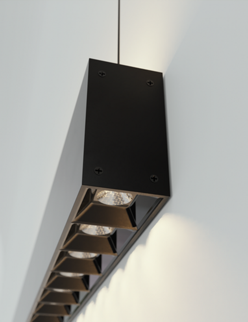 Black 1800 linear pendant with honeycomb diffusers