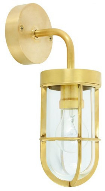 Brass arm wall light with clear glass