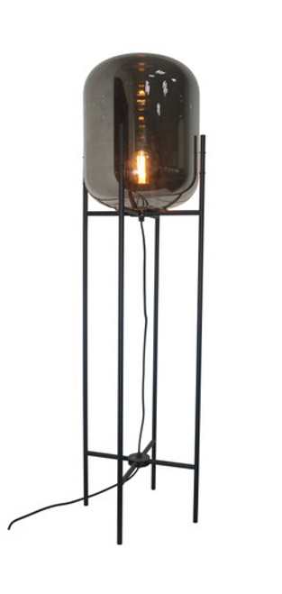 Black floor lamp with smoke mirror shade