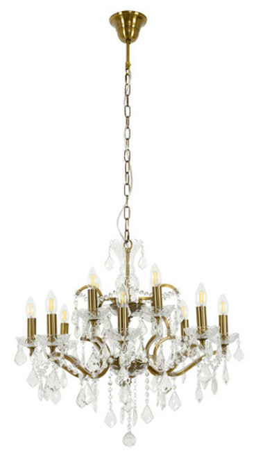 Antique brass metal finish paired with crystal glass droplets Antique brass metal finish paired with crystal glass droplets