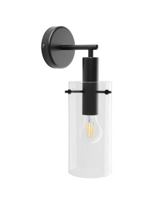 Black wall light with clear cylinder glass