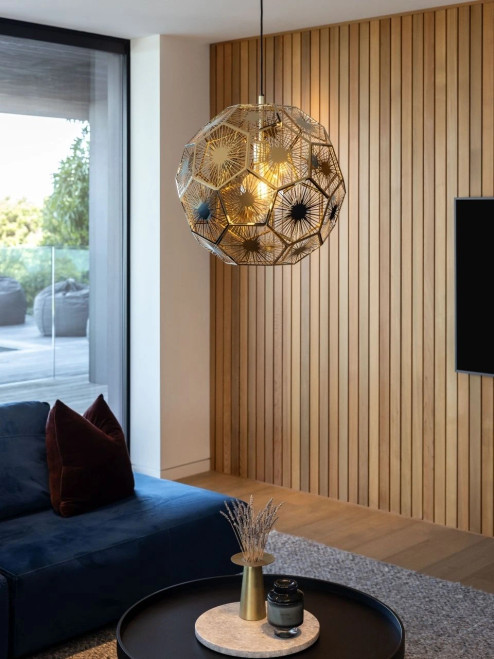 Brass pendant with laser cut panel Brass pendant with laser cut panel