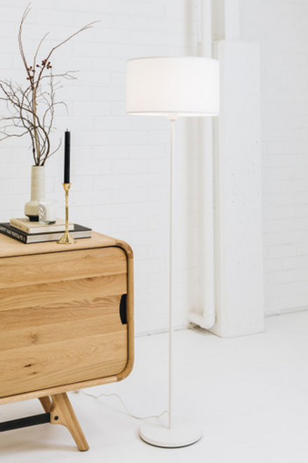 White floor lamp with white shade